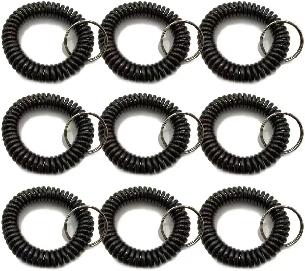 100Pcs black Stretchy Keychain Key Ring Bracelet Chain Bracelet Spiral Wrist Coil Wristband Keychain Wristlet