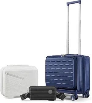 18" Carry On Luggage with Front Open Door & Laptop Interlayer, Hard Shell Suitcase with A Lock & Spinner Wheels for Travel