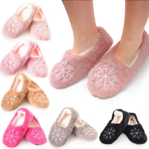 2 Pair Women Fuzzy Slippers Snowflake Winter Fur Thermal Warm Furry House Shoes