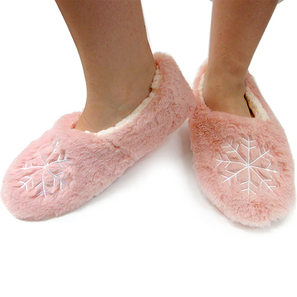 2 Pair Women Fuzzy Slippers Snowflake Winter Fur Thermal Warm Furry House Shoes