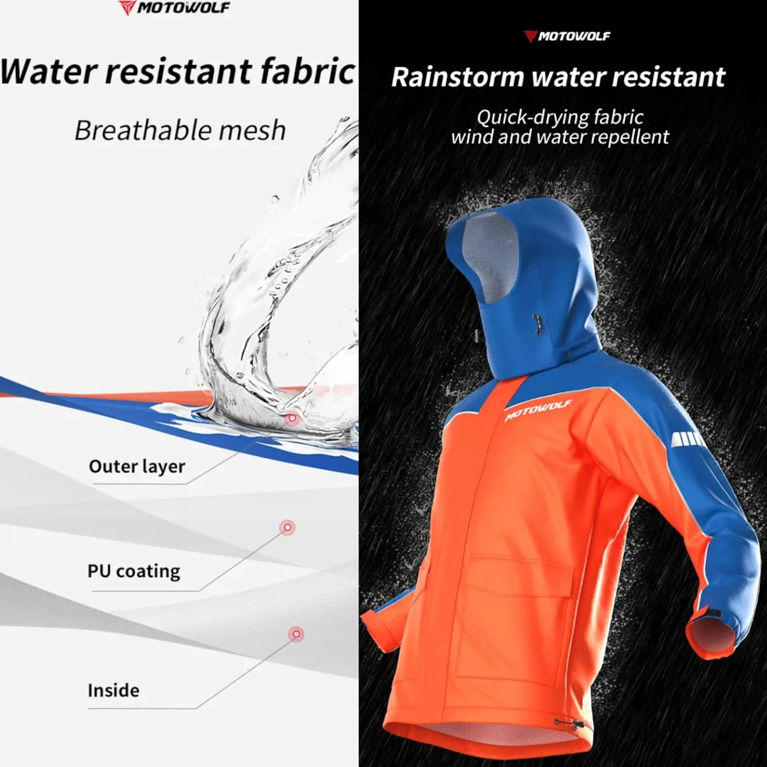 2-Pcs Motorcycle Jacket Men & Pants, 100% Waterproof Protective Rain Gear Reflective Jacket with Hood, All-Season