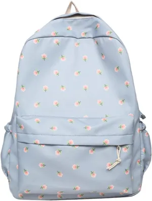 2025 Kawaii Floral Print Backpack with Pendant Preppy Backpack Cottagecore Bag Coquette Aesthetic Backpack Daypack (Sky,One Size)