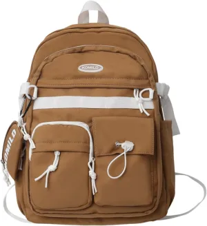 2025 Preppy Backpack with Coin Purse Y2k Japanese Harajuku Backpack Aesthetic Cool College Daypack Fit 15.6" Laptop (Brown,One Size)