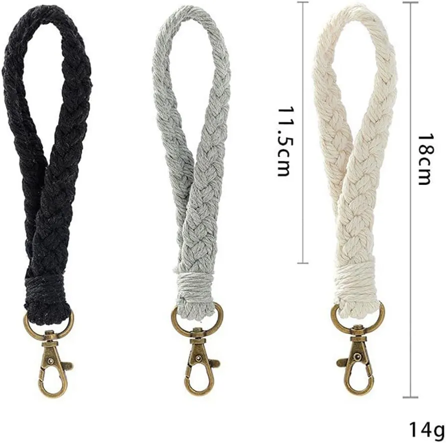 3 Pcs Boho Macrame Wristlet Keychain Cell Phone Lanyard Bracelet Braided Keychain Strap Keyring Wrist Strap Car Key Wristlet Strap Wallet Hand Strap Anti Lost Phone Strap Black Beige Grey