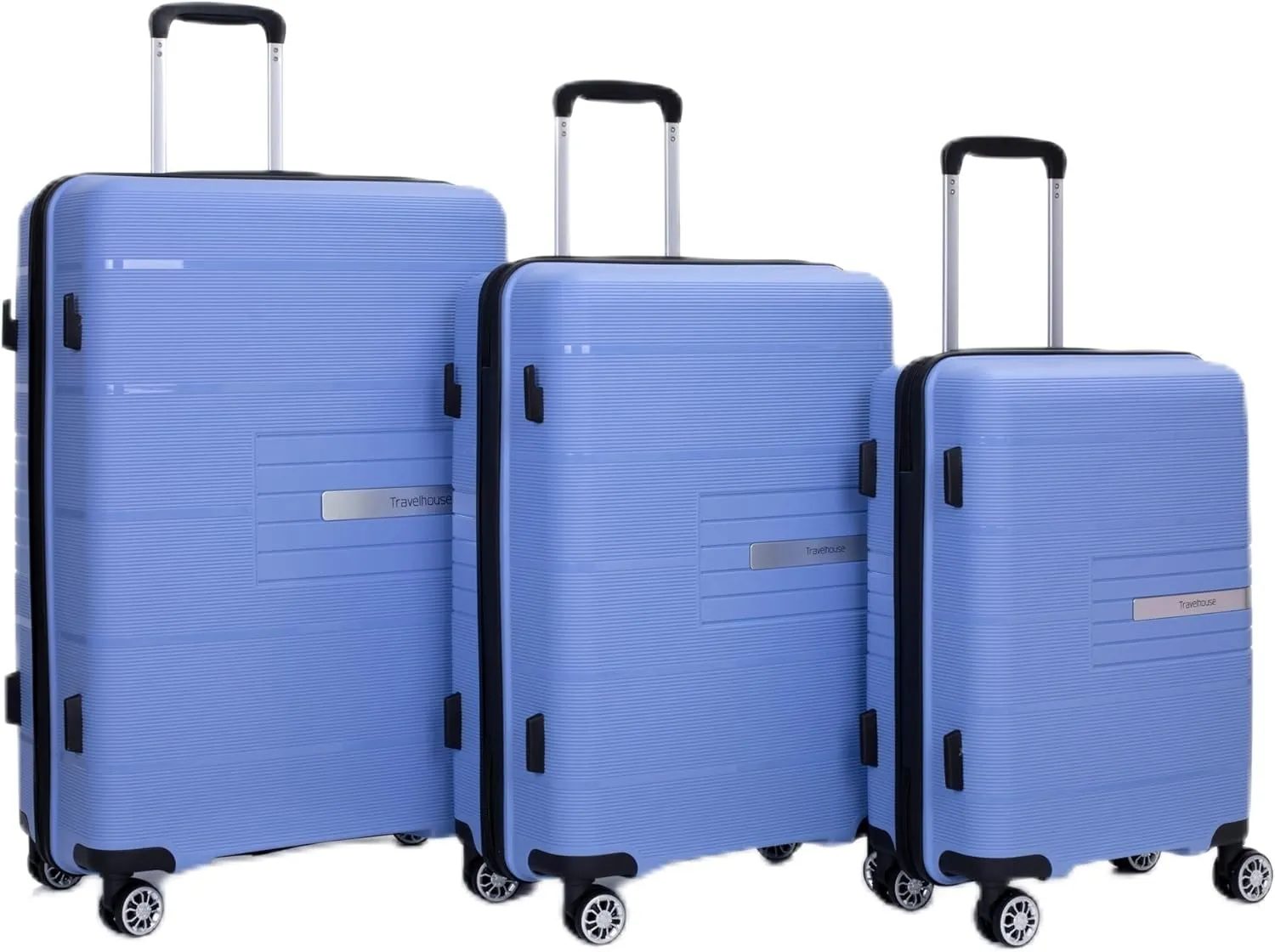 3 Pcs Luggage Sets, Lightweight PP Hardshell Suitcase with Double Spinner Wheels and TSA Lock, Purplish Blue Travel Luggage Set 20/24/28 Inch