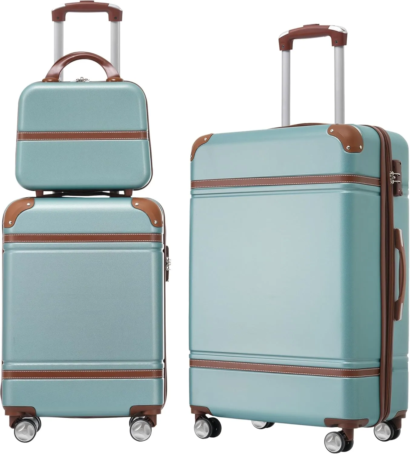 3 Piece ABS Hardside Luggage Spinner Set with TSA Lock - 20" 24" and Cosmetic Case - Green