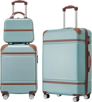 3 Piece ABS Hardside Luggage Spinner Set with TSA Lock - 20" 24" and Cosmetic Case - Green