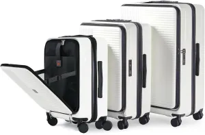 3-Piece Hard Shell Luggage Set with TSA Lock, Front-Opening Design, 20/24/28 Inch Spinner Suitcases for Travel