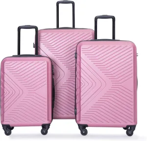 3 Piece Lightweight Spinner Suitcase Set with TSA Lock, ABS Hardside Luggage, 20/24/28 Inch, Pink