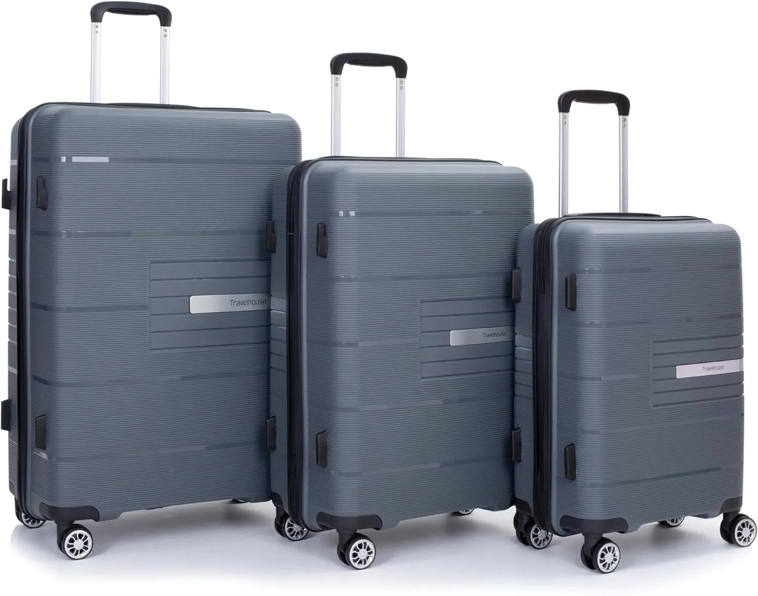 3-Piece Luggage Set (20" / 24" / 28"), PP Durable & Lightweight Hardshell Suitcase with 360 Double Spinner Wheels and TSA Lock, Carry-On & Checked Travel Gear Set (Gray)
