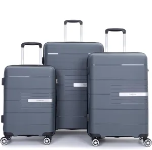 3-Piece Luggage Set (20" / 24" / 28"), PP Durable & Lightweight Hardshell Suitcase with 360 Double Spinner Wheels and TSA Lock, Carry-On & Checked Travel Gear Set (Gray)