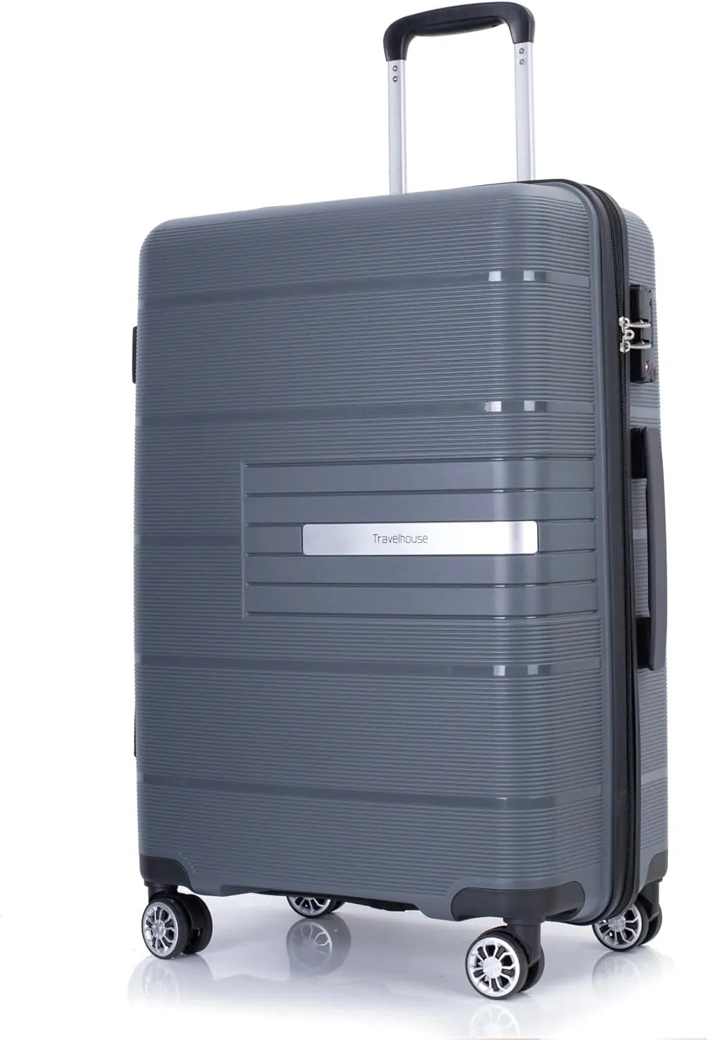 3-Piece Luggage Set (20" / 24" / 28"), PP Durable & Lightweight Hardshell Suitcase with 360 Double Spinner Wheels and TSA Lock, Carry-On & Checked Travel Gear Set (Gray)