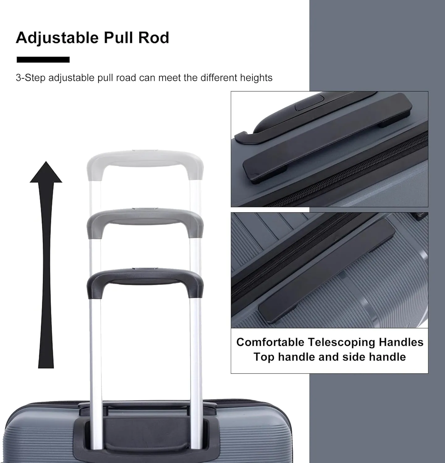 3-Piece Luggage Set (20" / 24" / 28"), PP Durable & Lightweight Hardshell Suitcase with 360 Double Spinner Wheels and TSA Lock, Carry-On & Checked Travel Gear Set (Gray)