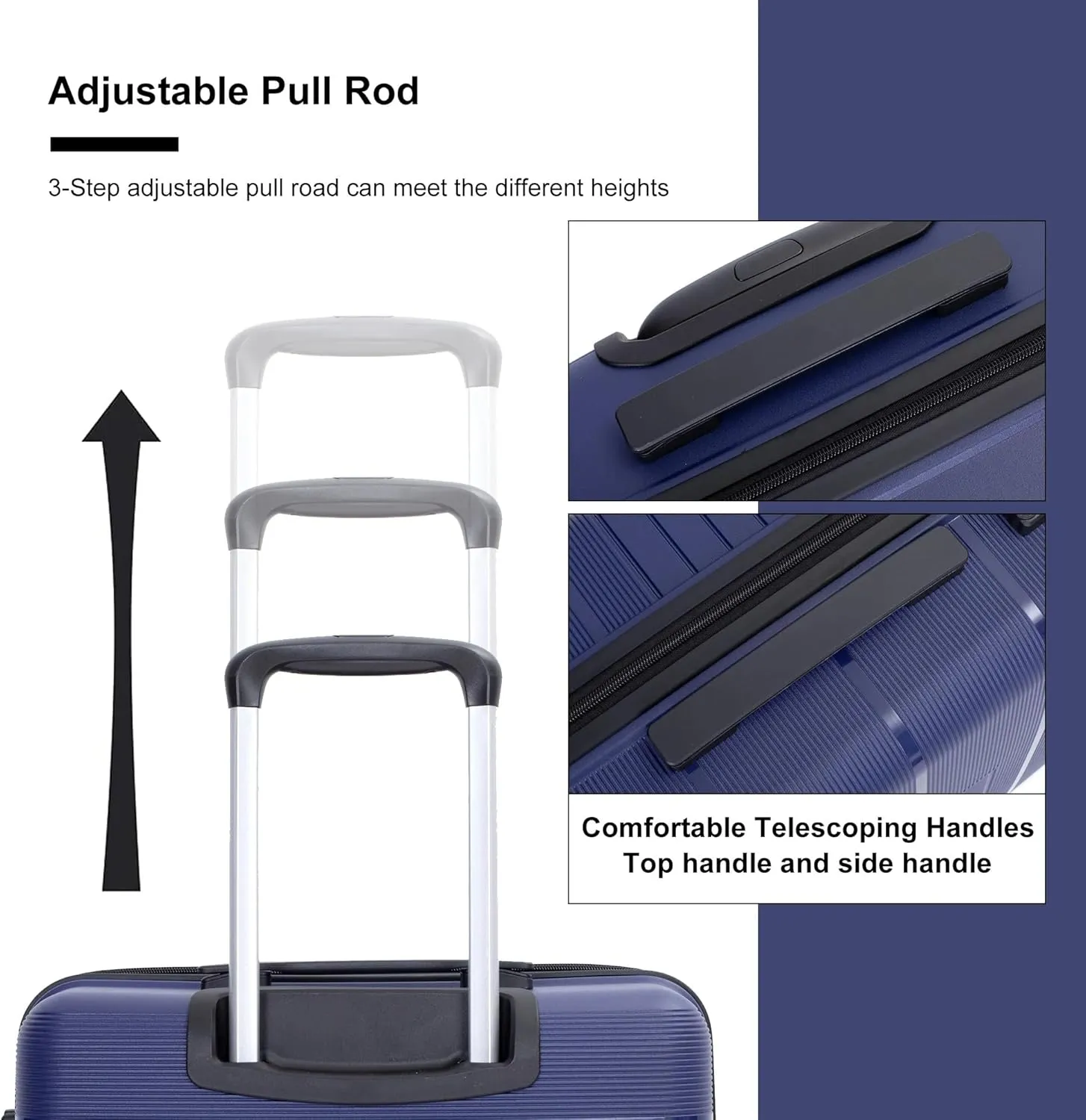 3-Piece Luggage Set (20" / 24" / 28"), PP Durable & Lightweight Hardshell Suitcase with 360 Double Spinner Wheels and TSA Lock, Carry-On & Checked Travel Gear Set (Navy)