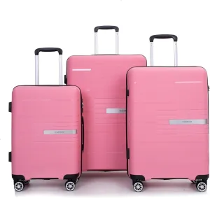 3-Piece Luggage Set (20" / 24" / 28"), PP Durable & Lightweight Hardshell Suitcase with 360 Double Spinner Wheels and TSA Lock, Carry-On & Checked Travel Gear Set (Pink)