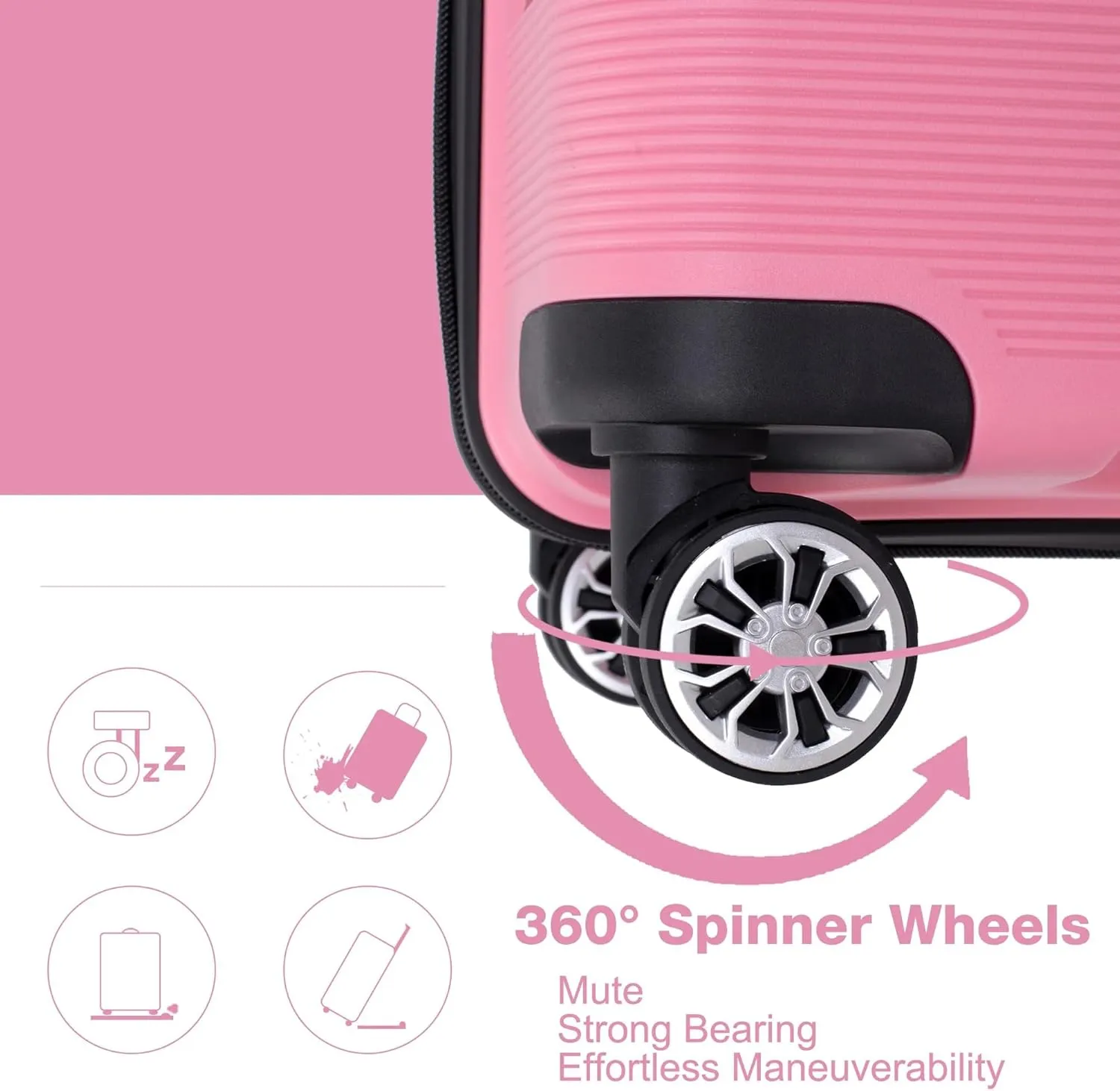 3-Piece Luggage Set (20" / 24" / 28"), PP Durable & Lightweight Hardshell Suitcase with 360 Double Spinner Wheels and TSA Lock, Carry-On & Checked Travel Gear Set (Pink)