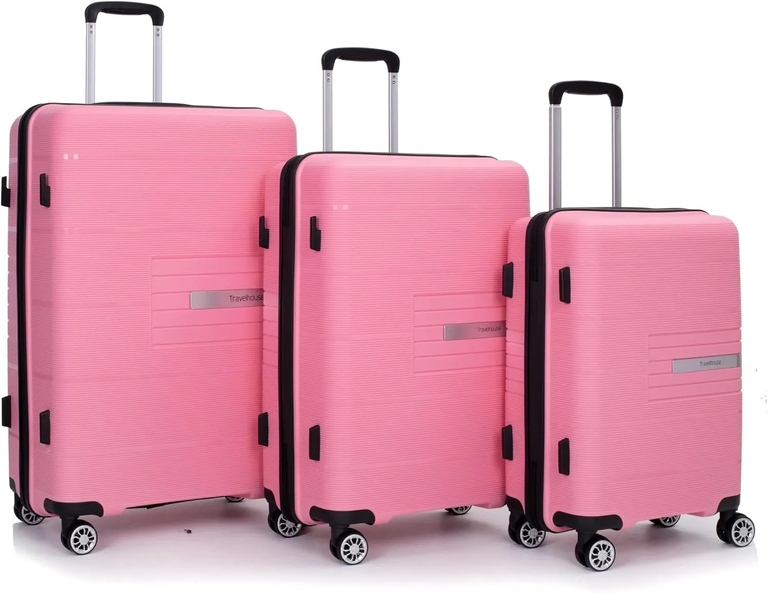 3-Piece Luggage Set (20" / 24" / 28"), PP Durable & Lightweight Hardshell Suitcase with 360 Double Spinner Wheels and TSA Lock, Carry-On & Checked Travel Gear Set (Pink)