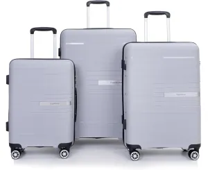 3-Piece Luggage Set (20" / 24" / 28"), PP Durable & Lightweight Hardshell Suitcase with 360 Double Spinner Wheels and TSA Lock, Carry-On & Checked Travel Gear Set (Silver)