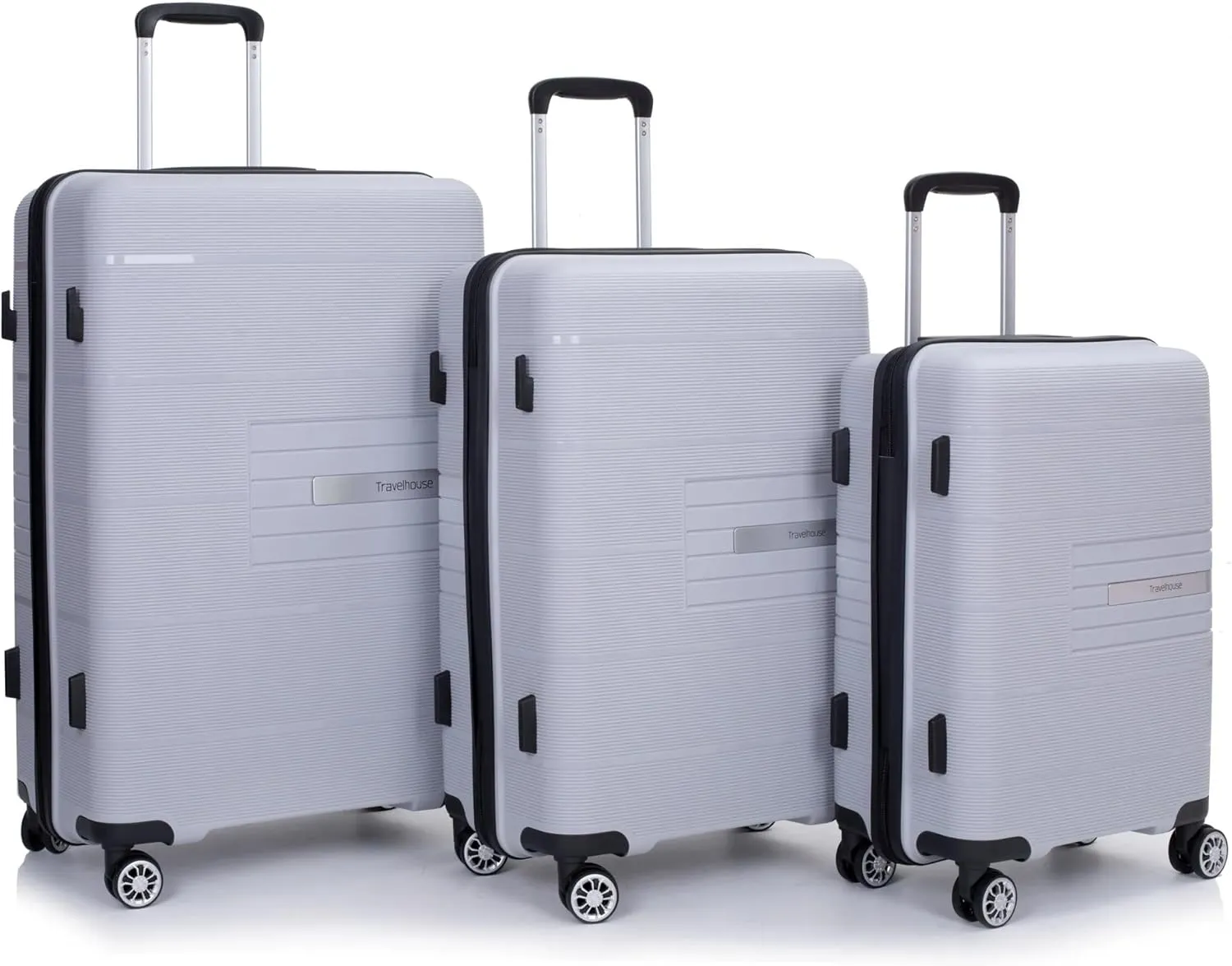 3-Piece Luggage Set (20" / 24" / 28"), PP Durable & Lightweight Hardshell Suitcase with 360 Double Spinner Wheels and TSA Lock, Carry-On & Checked Travel Gear Set (Silver)