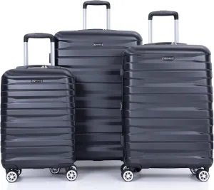 3-Piece Luggage Set (21", 25", 29"), Durable & Lightweight Expandable Suitcase with 360 Double Spinner Wheels, Two Hooks and TSA Lock, Carry-On & Checked Travel Gear Set (Black)