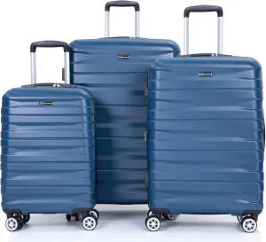 3-Piece Luggage Set (21", 25", 29"), Durable & Lightweight Expandable Suitcase with 360 Double Spinner Wheels, Two Hooks and TSA Lock, Carry-On & Checked Travel Gear Set (Dark Blue)