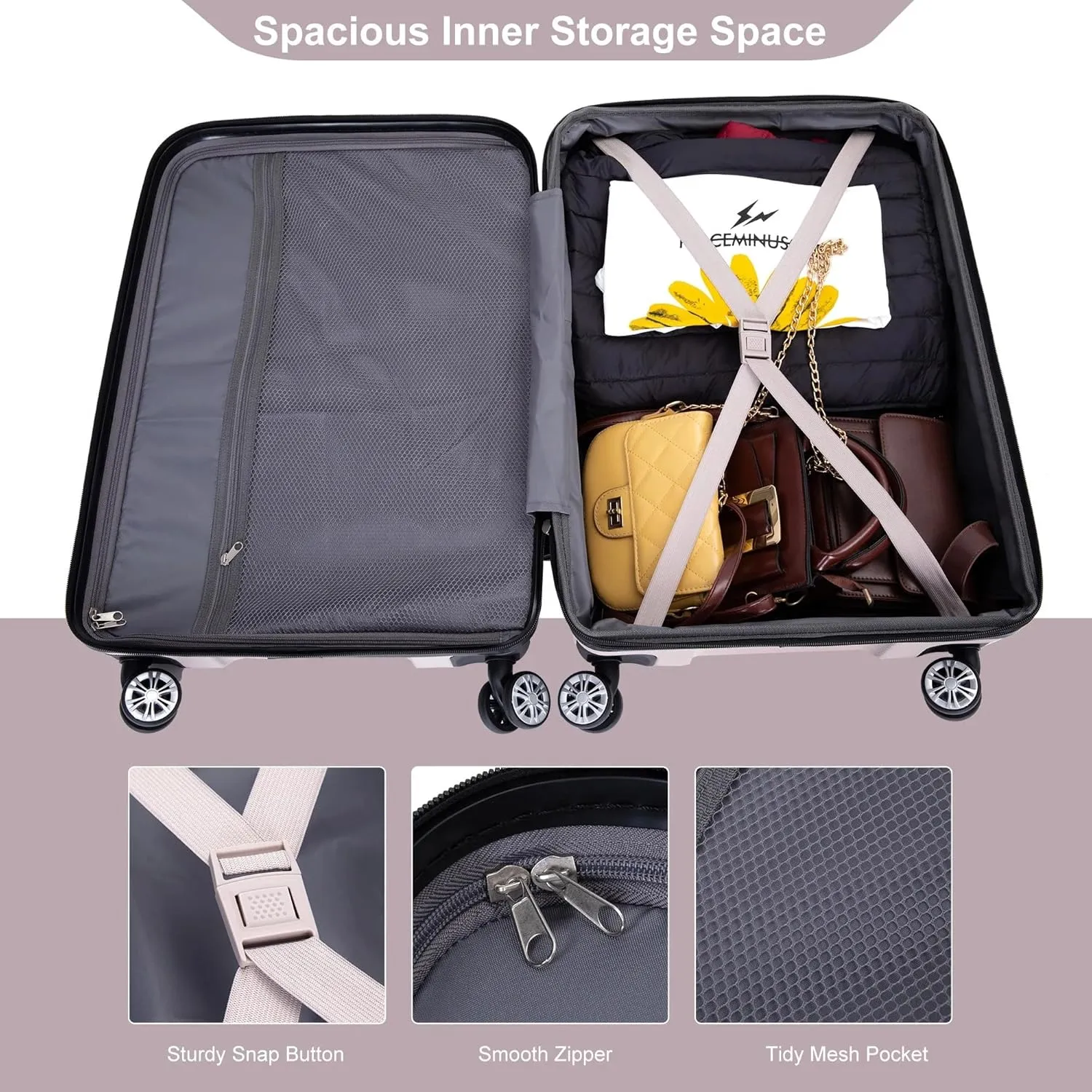3-Piece Luggage Set (21", 25", 29"), Durable & Lightweight Expandable Suitcase with 360 Double Spinner Wheels, Two Hooks and TSA Lock, Carry-On & Checked Travel Gear Set (Sand)