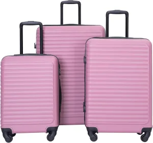 3 Piece Luggage Sets ABS Lightweight Suitcase with Two Hooks, Spinner Wheels, TSA Lock, (20/24/28) PINK Travel Organization