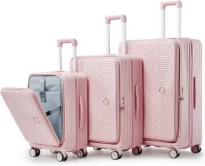 3-Piece Luggage Sets, Expandable Carry On Luggage with TSA Lock, Lightweight PC Hardside Suitcase with Wheels, Travel Harshell Spinner Luggage for Business Trips, Vacations (Pink, 20/24/28)