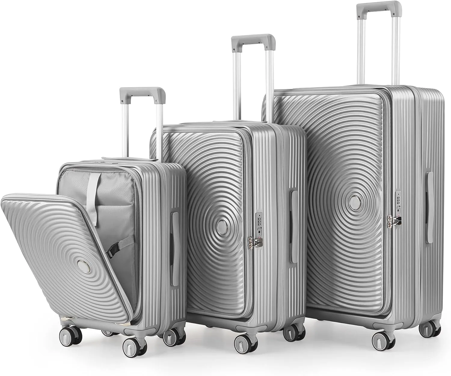 3-Piece Luggage Sets, Expandable Carry On Luggage with TSA Lock, Lightweight PC Hardside Suitcase with Wheels, Travel Harshell Spinner Luggage for Business Trips, Vacations (Silver, 20/24/28)