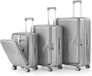 3-Piece Luggage Sets, Expandable Carry On Luggage with TSA Lock, Lightweight PC Hardside Suitcase with Wheels, Travel Harshell Spinner Luggage for Business Trips, Vacations (Silver, 20/24/28)