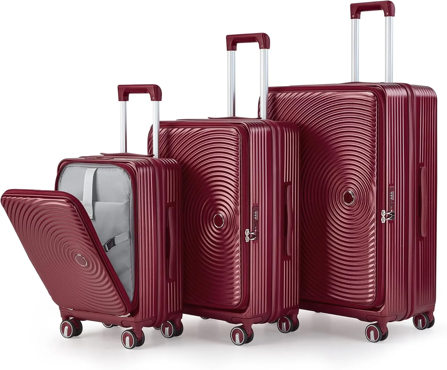 3-Piece Luggage Sets, Expandable Carry On Luggage with TSA Lock, Lightweight PC Hardside Suitcase with Wheels, Travel Harshell Spinner Luggage for Business Trips, Vacations (Wine Red, 20/24/28)