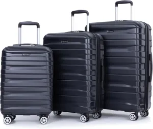 3 Piece Luggage Sets PC Lightweight & Durable Expandable Suitcase with Two Hooks, Double Spinner Wheels, TSA Lock, (21/25/29, Black)