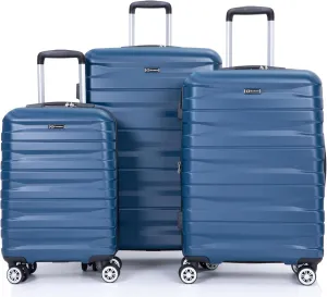 3 Piece Luggage Sets PC Lightweight & Durable Expandable Suitcase with Two Hooks, Double Spinner Wheels, TSA Lock, (21/25/29) Dark Blue