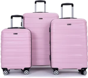3 Piece Luggage Sets PC Lightweight & Durable Expandable Suitcase with Two Hooks, Double Spinner Wheels, TSA Lock, (21/25/29) Pink