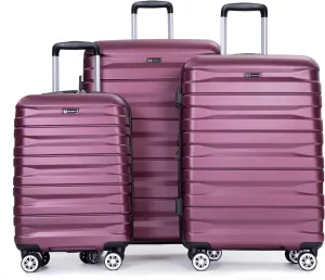 3 Piece Luggage Sets PC Lightweight & Durable Expandable Suitcase with Two Hooks, Double Spinner Wheels, TSA Lock, (21/25/29) Wine Red