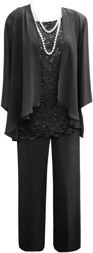 3 Pieces Christmas Pant Suits for Women Dressy Wedding Lace Chiffon Mother of The Bride Pant Suits for Women