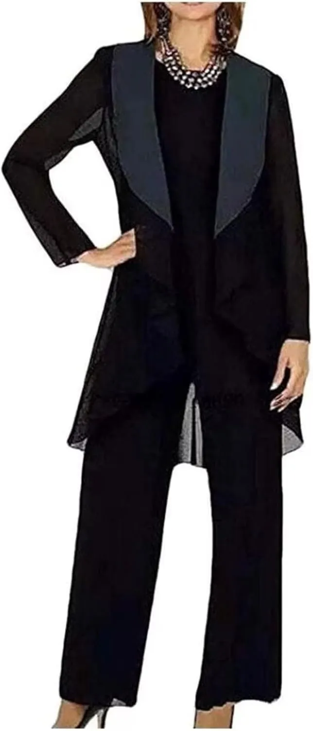 3 Pieces Mother of The Bride Pant Suits for Wedding Chiffon Formal Pant Suit for Women Dressy