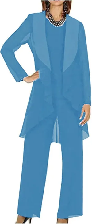 3 Pieces Mother of The Bride Pant Suits for Wedding Chiffon Formal Pant Suit for Women Dressy