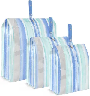 3 Set Travel Packing Cubes For Suitcases, Blue Green Stripes, Stackable, Garment Bag Closet Storage, Luggage Space Saver, Organizadores De Maletas Para
