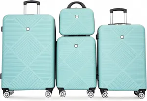 4-Piece ABS Lightweight Luggage Set, 14 Inch Makeup Box, Spinner Wheels (14/20/24/28) Light Blue