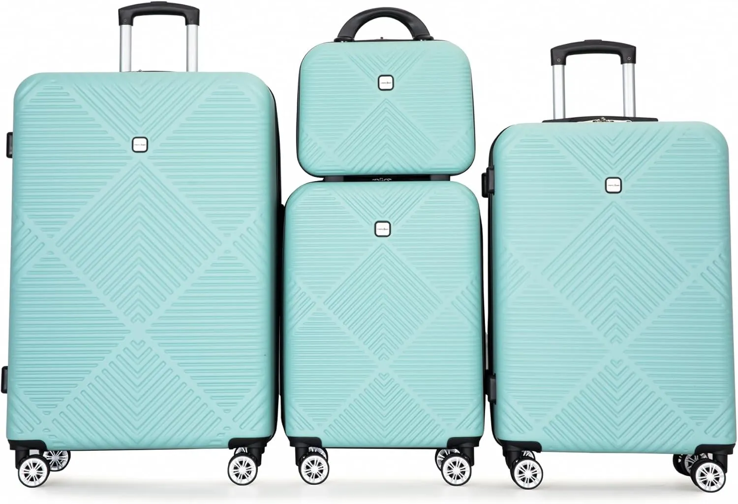 4-Piece ABS Lightweight Luggage Set, 14 Inch Makeup Box, Spinner Wheels (14/20/24/28) Light Blue