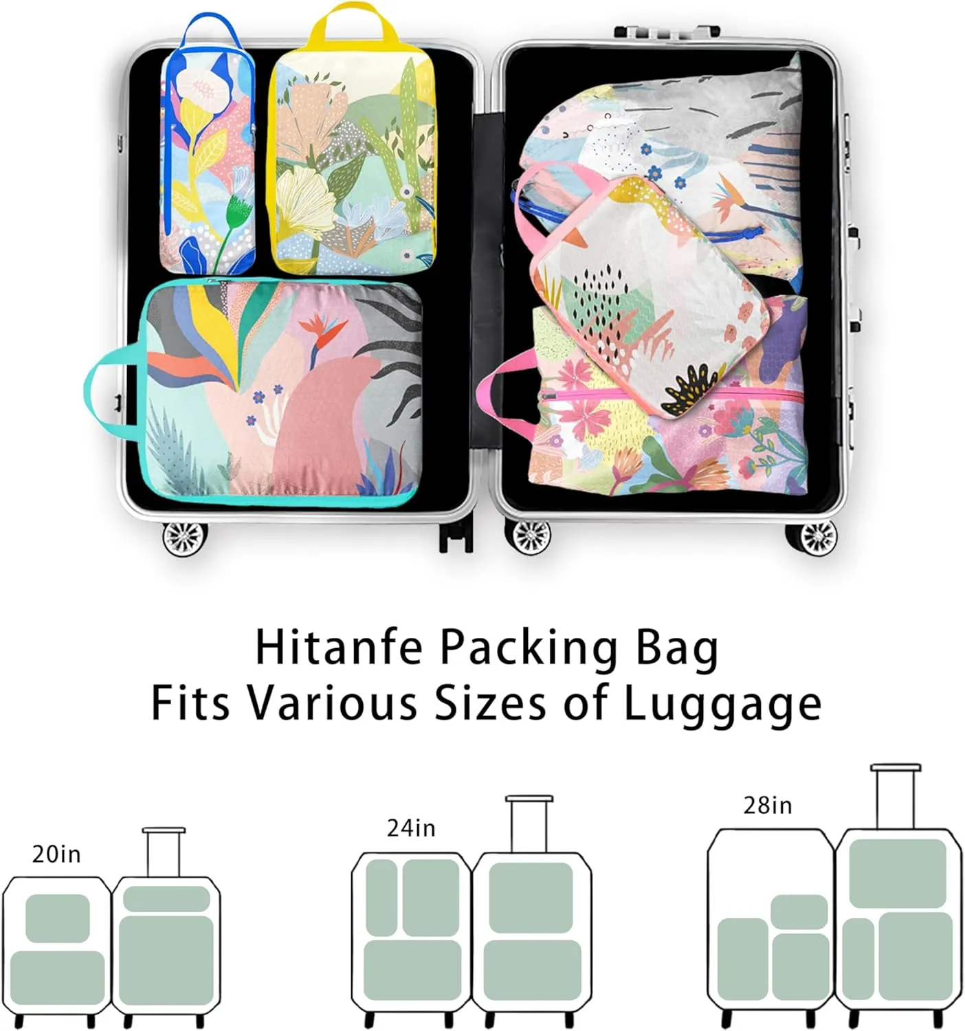 6 Pcs Compression Packing Cubes for Travel Suitcases, Waterproof Luggage Organizer Bags Set, Washable Packaging Cubes for Women Backpack Travel Perfect for Carry-Ons and Storage
