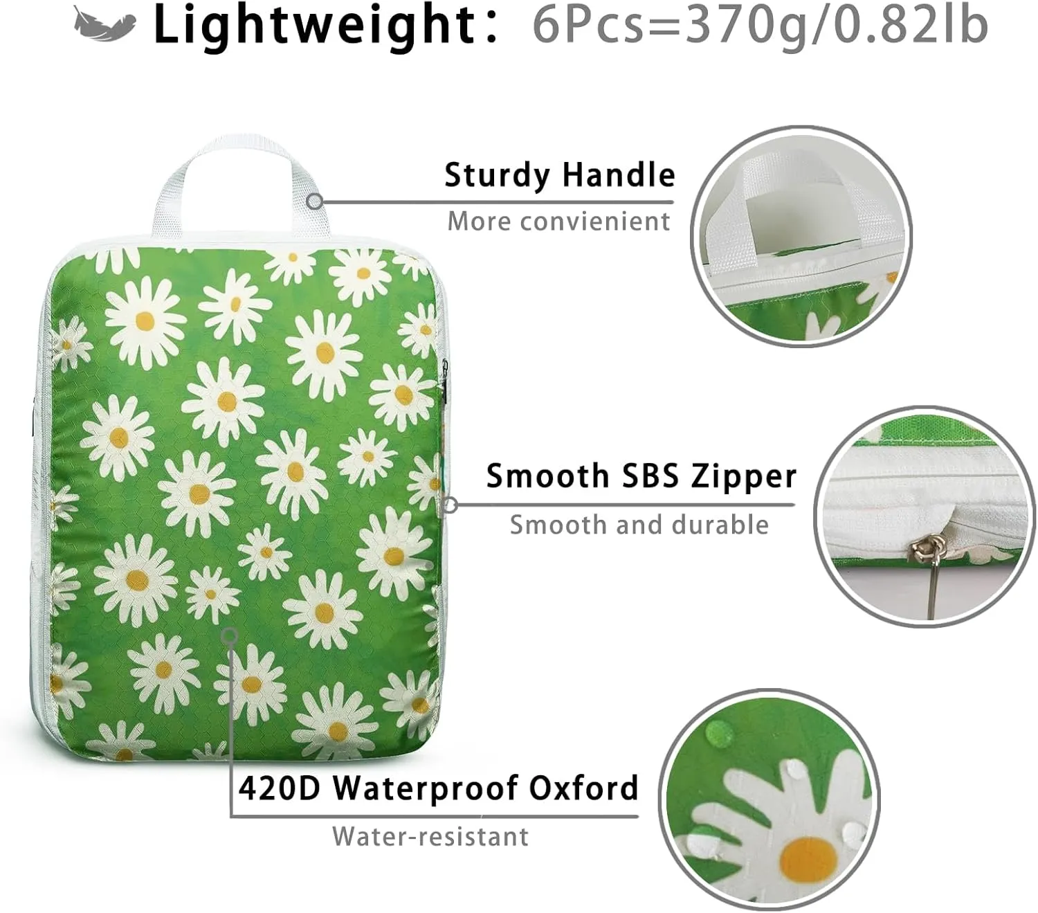 6 Pcs Compression Packing Cubes for Travel Suitcases, Waterproof Luggage Organizer Bags Set, Washable Packaging Cubes for Women Backpack Travel Perfect for Carry-Ons and Storage