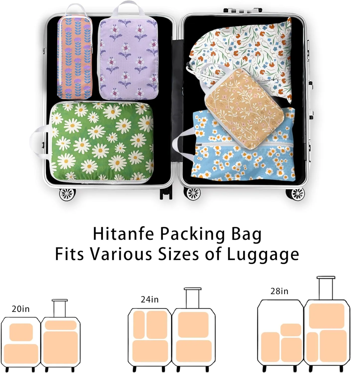 6 Pcs Compression Packing Cubes for Travel Suitcases, Waterproof Luggage Organizer Bags Set, Washable Packaging Cubes for Women Backpack Travel Perfect for Carry-Ons and Storage