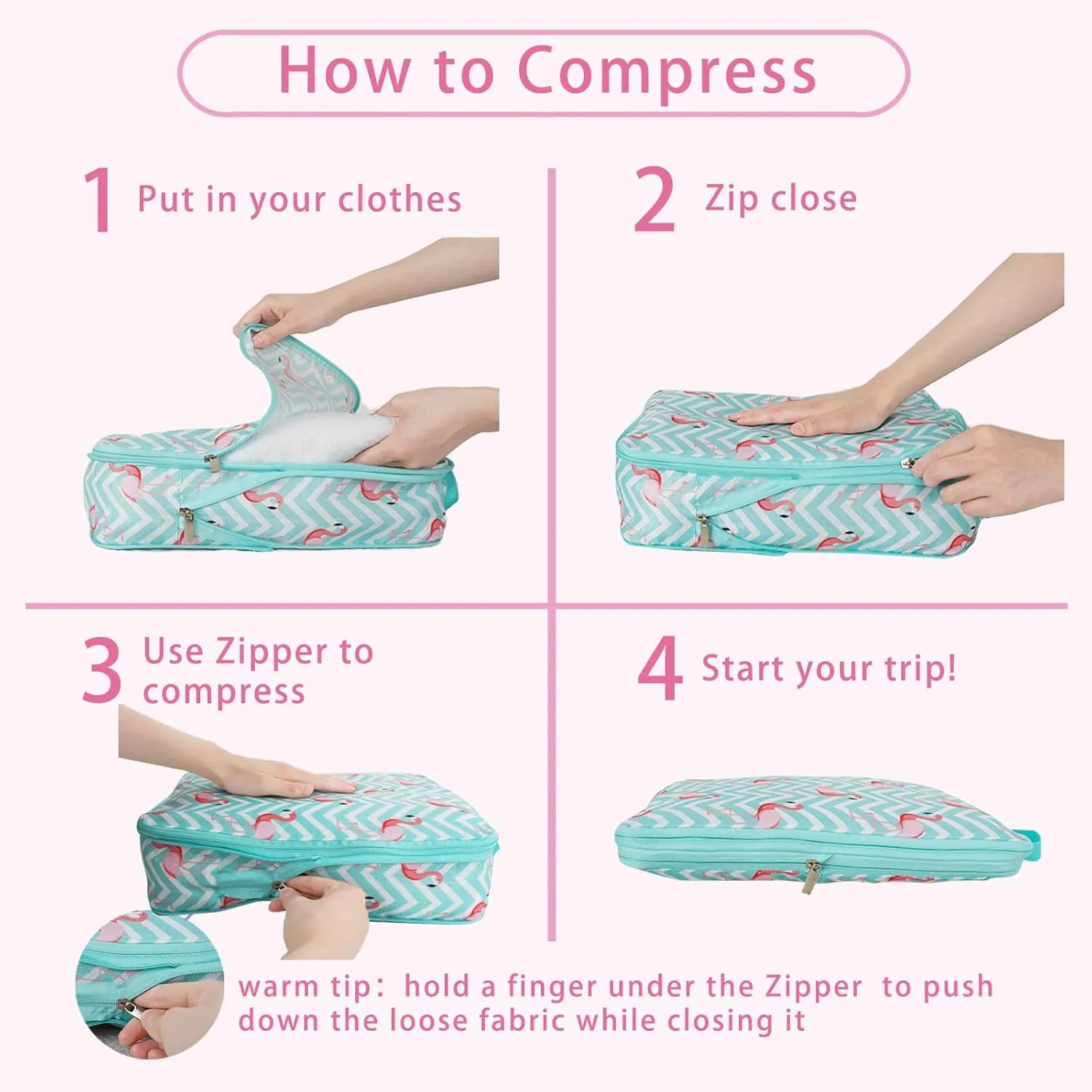 6 Pcs Compression Packing Cubes for Travel Suitcases, Waterproof Luggage Organizer Bags Set, Washable Packaging Cubes for Women Backpack Travel Perfect for Carry-Ons and Storage