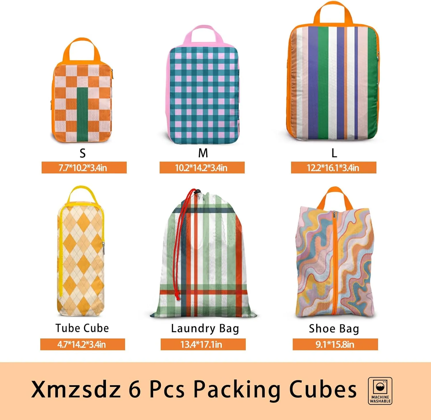 6 Pcs Compression Packing Cubes, Packing Cubes for Travel, Waterproof Luggage Organizer Bags Set, Cute Packaging Cubes for Women Kids Backpack Carry-Ons