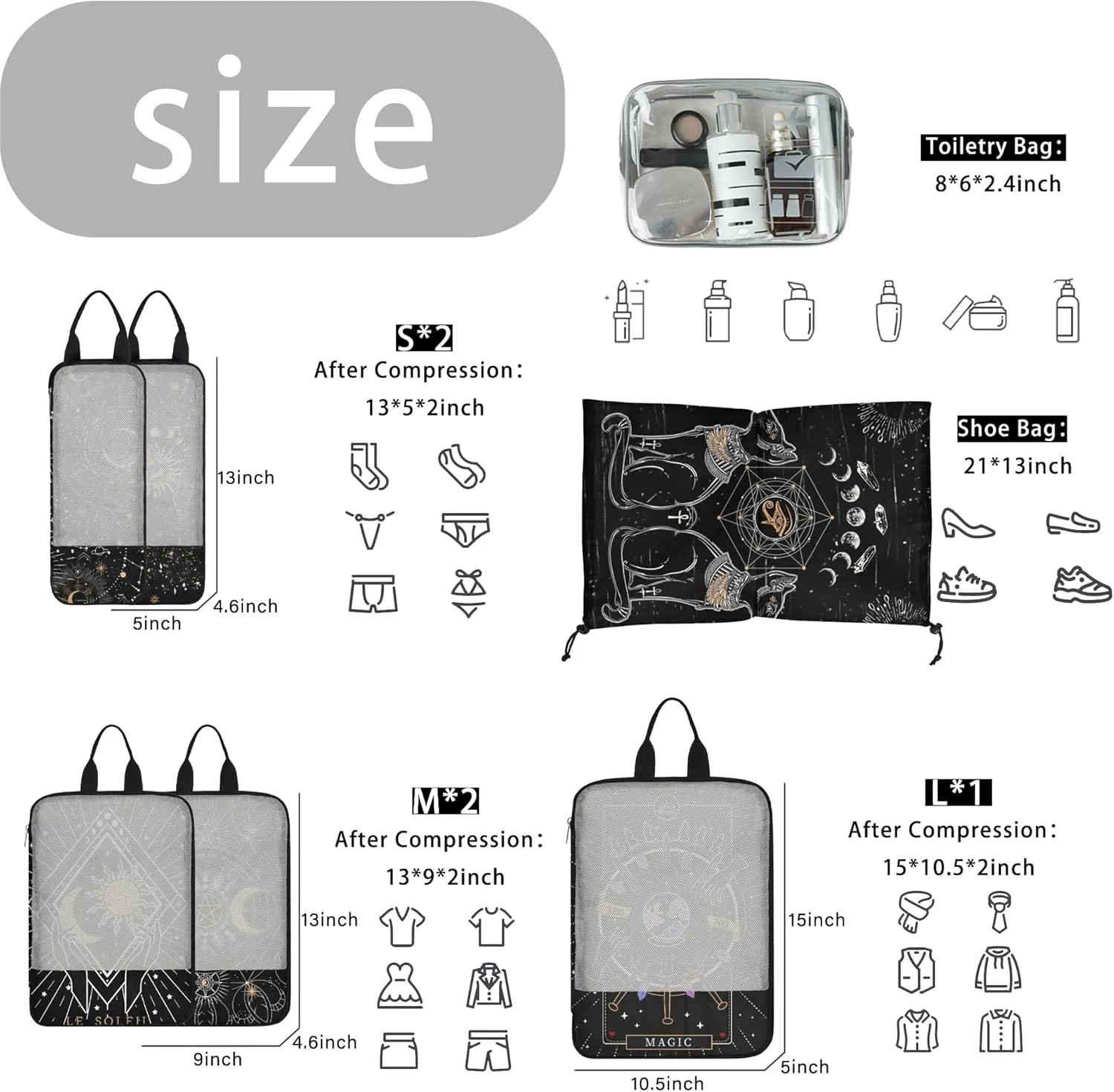 7 Pcs Compression Packing Cubes Travel for Suitcases, Luggage Organizer Lightweight Storage Bags Set for Backpack Travel- Packaging Cubes for Carry-Ons and Storage