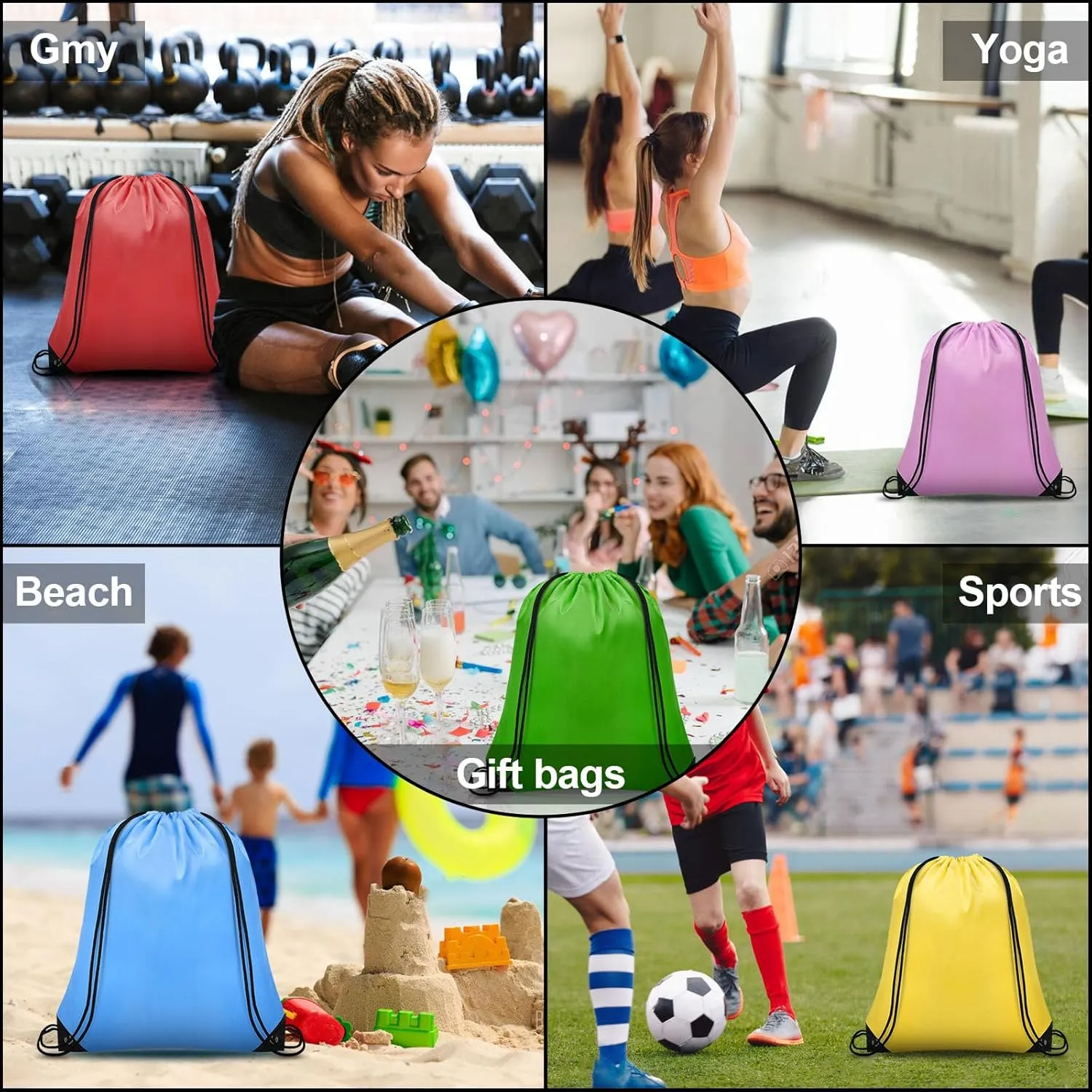 8Pcs Drawstring Bags Bulk Cinch Bag, Polyester String Bag Drawstring Backpack for Trip Party Camping Sports Gym Yoga Soft