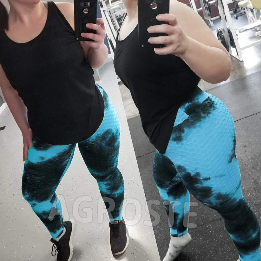 A AGROSTE Women's High Waist Yoga Pants Tummy Control Workout Ruched Butt Lifting Stretchy Leggings Textured Booty Tights