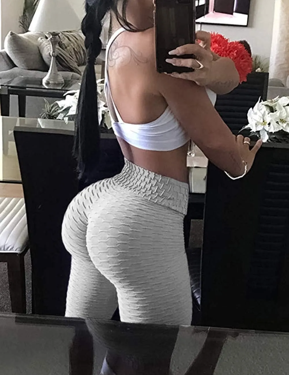 A AGROSTE Women's High Waist Yoga Pants Tummy Control Workout Ruched Butt Lifting Stretchy Leggings Textured Booty Tights